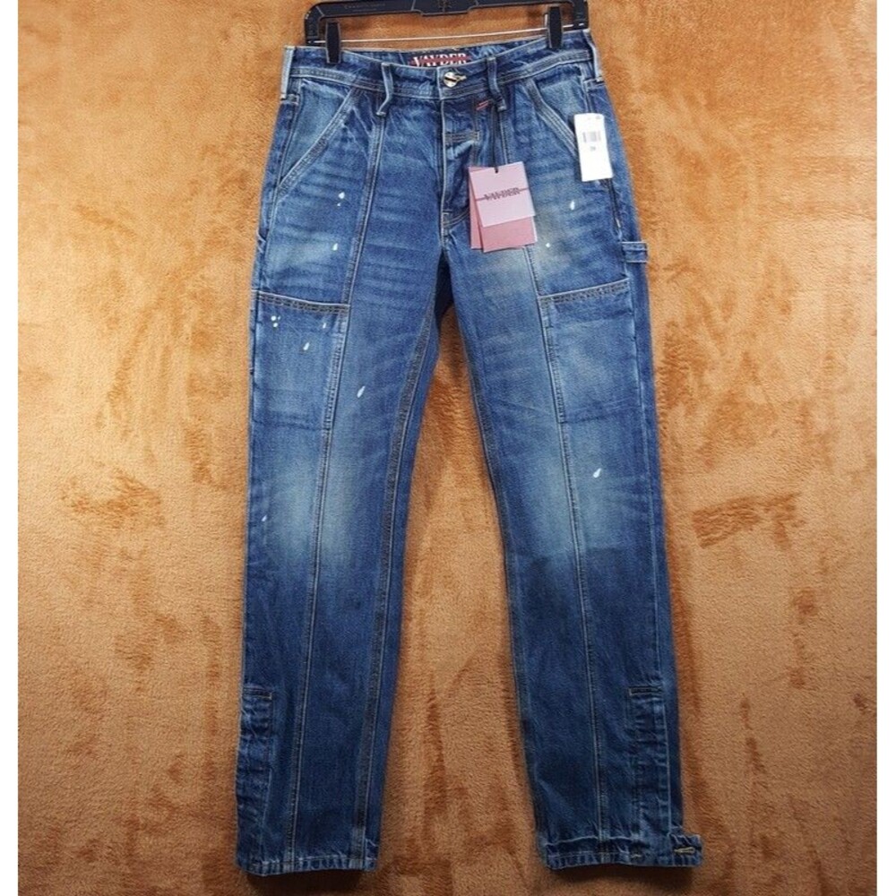 VAYDER Jeans Mens Size 28 Blue Dark Wash Carpenter Straight Splatter Paint